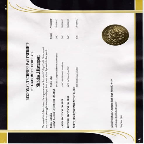 College Credit Certificate Pdf