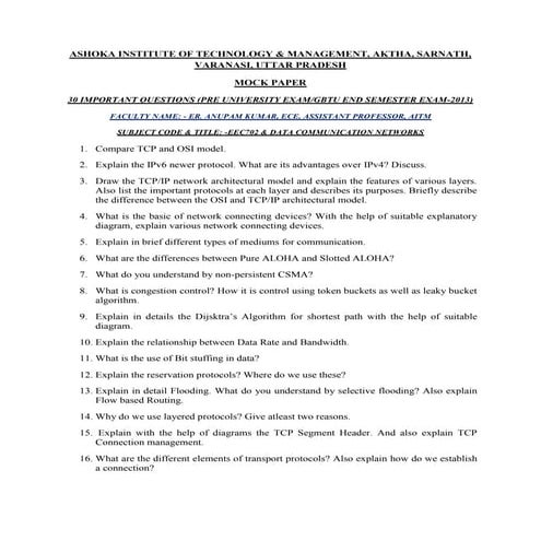 Eec702, dcn, important question