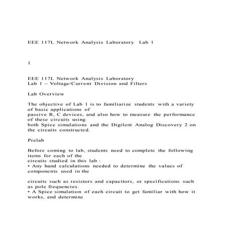 EEE 117L Network Analysis Laboratory  Lab 1     1  