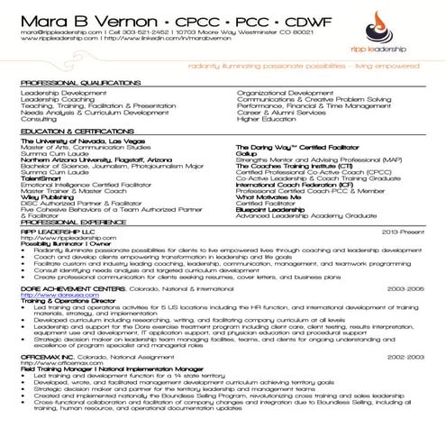 Mara B Vernon  CPCC PCC CDWF Resume