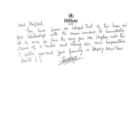 Appreciation letter - DOS at Hilton Chennai | PDF