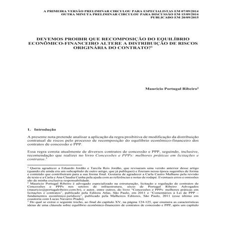 Equilíbrio econômico-financeiro e distribuição de riscos