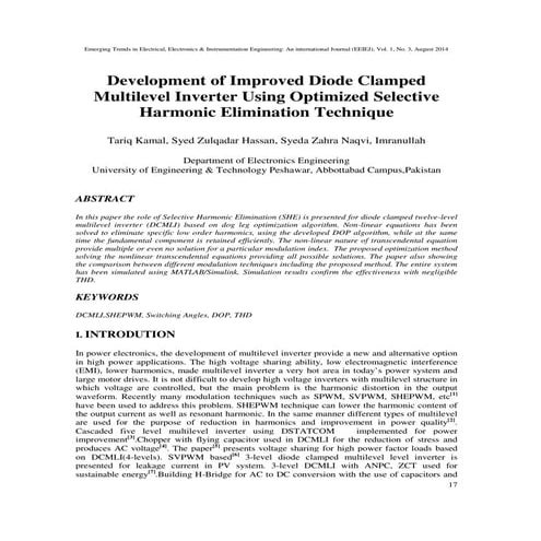 Development of Improved Diode Clamped Multilevel Inverter Using Optimized Sel...