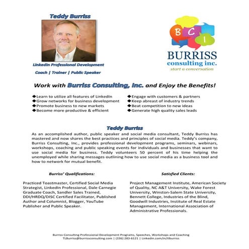 Teddy Burriss - Onesheet and Top 5 Presenations