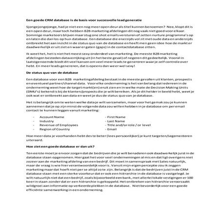 Een goede interne database is de basis voor succesvolle lead generatie