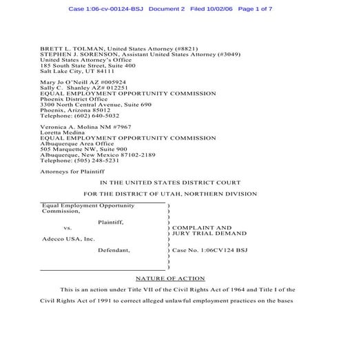 EEOC vs ADECCO COMPLAINT | PDF