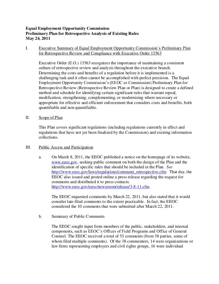 Equal Employment Opportunity Commission Preliminary Regulatory Reform…