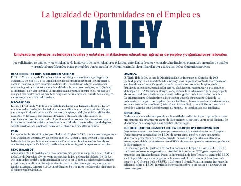EEOC POSTER (ESPAÑOL) IGUALDAD OPORTUNIDADES DE EMPLEO