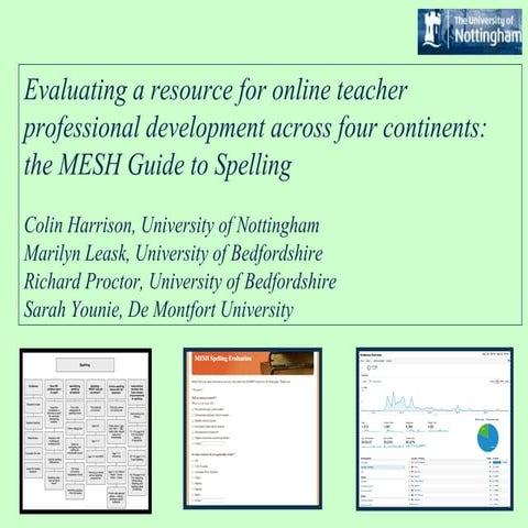 EERA2014 Evaluating the MESH Guide to teaching spelling. Colin Harrison