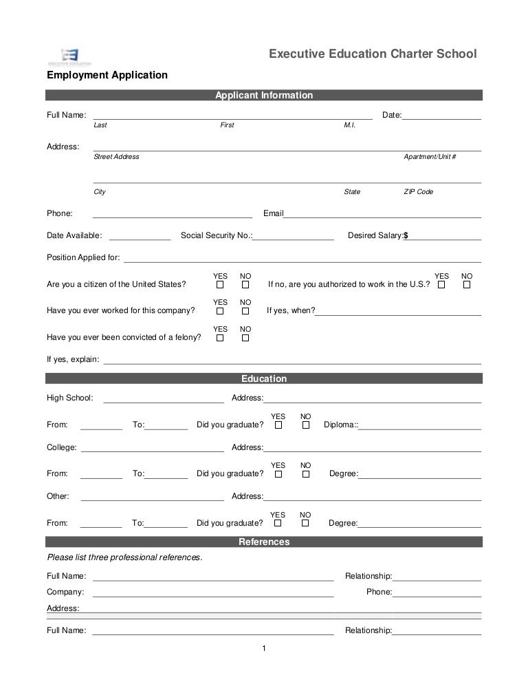 EE Schools Employment Application