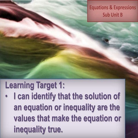Equations & Expressions Sub Unit B