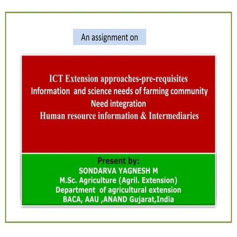  ICT Extension approaches-pre-requisites   Information  and science needs of ...