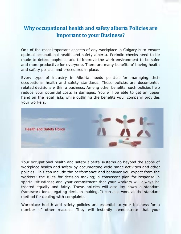 Why occupational health and safety alberta Policies are Important to