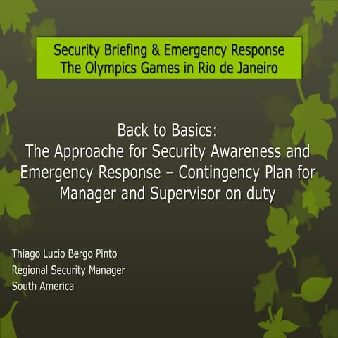 Security Briefing & Emergency Response for RIO's Olympics Games 2016 - Linked...