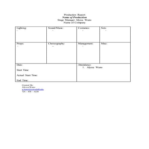Production Report Template | DOCX