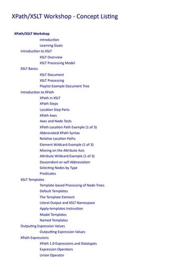 XPath XSLT Workshop - Concept Listing
