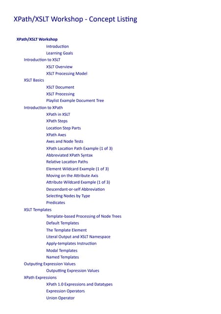XPath XSLT Workshop - Concept Listing