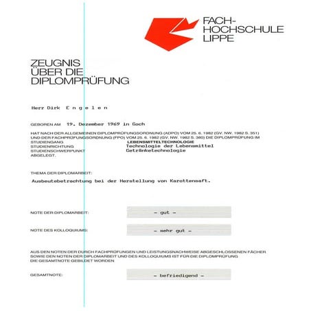 Zeugnis Diplomprüfung
