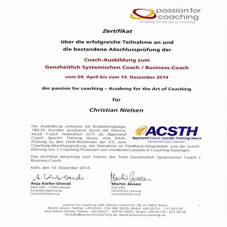 Ganzheitlich Systemischer Coach Zertifikat (ICF-zertifiziert)