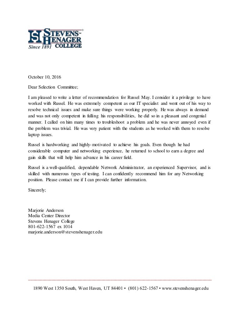 professional letter of recommendation from marjorie anderson letter of recommendation it professional
