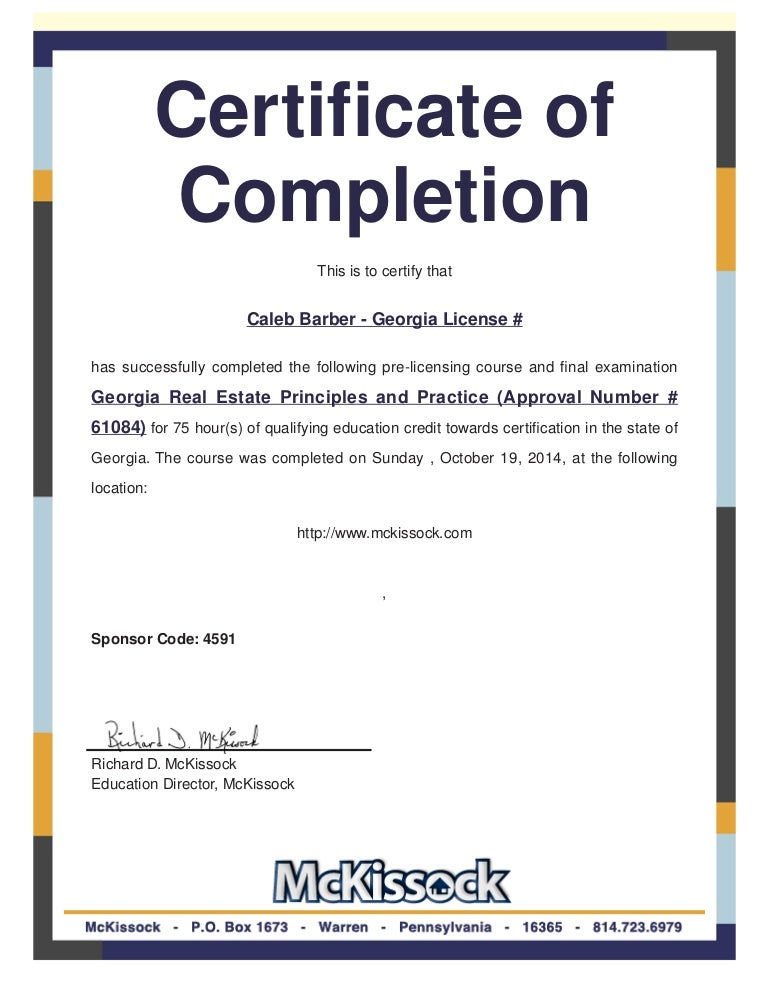 Certificate of Real Estate School