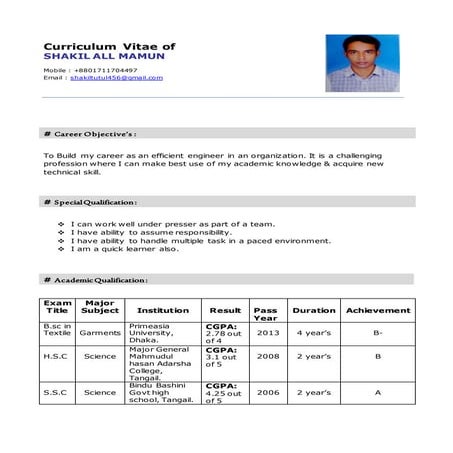 CV of shakil all mamun