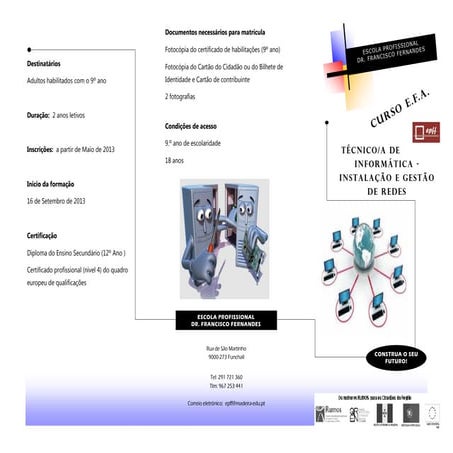 Efa -  Técnico de Informática - Instalação e gestão de redes  - Panfleto