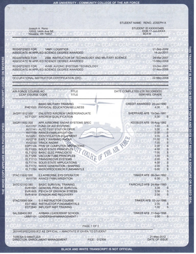 ccaf transcript phone number
