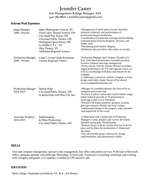 Arts Administration Resume