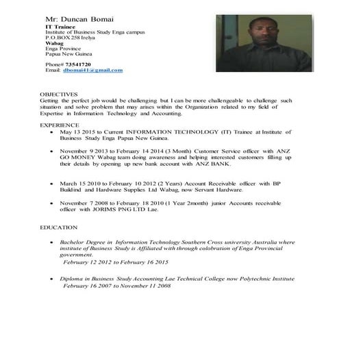 Duncan Bomai Resume