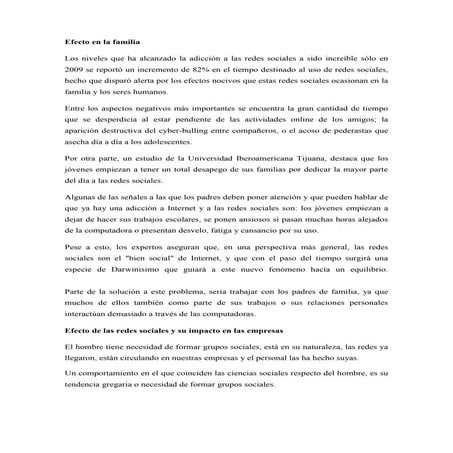 Efecto de las redes socialles en la familia