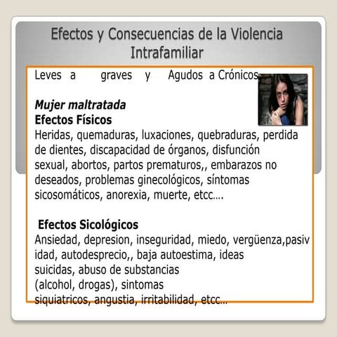 Efectos y consecuencias de la violencia intrafamiliar