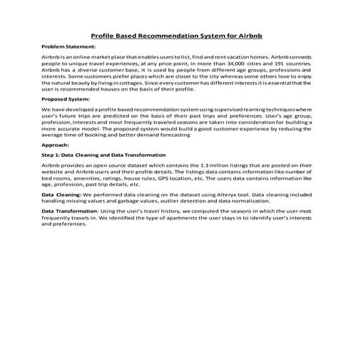 Profile based recommendation for Airbnb users-Project report
