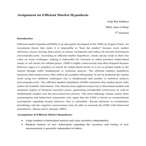 Effcient market hypothesis