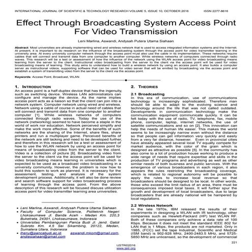 Effect Through Broadcasting System Access Point for Video Transmission
