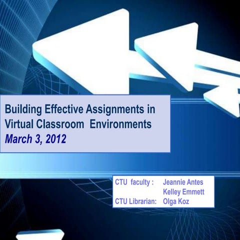 Building Effective Assignments in Virtual Classroom Environment 
