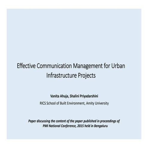 Effective communication management for urban infrastructure projects