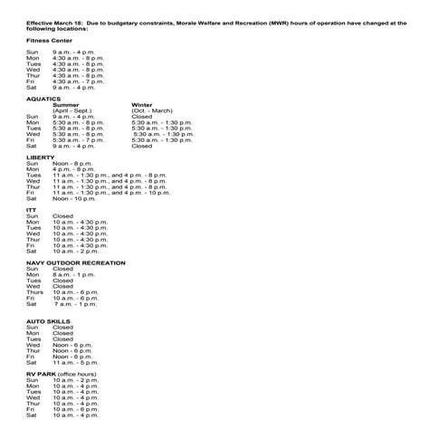 Effective march 18 new hoursc