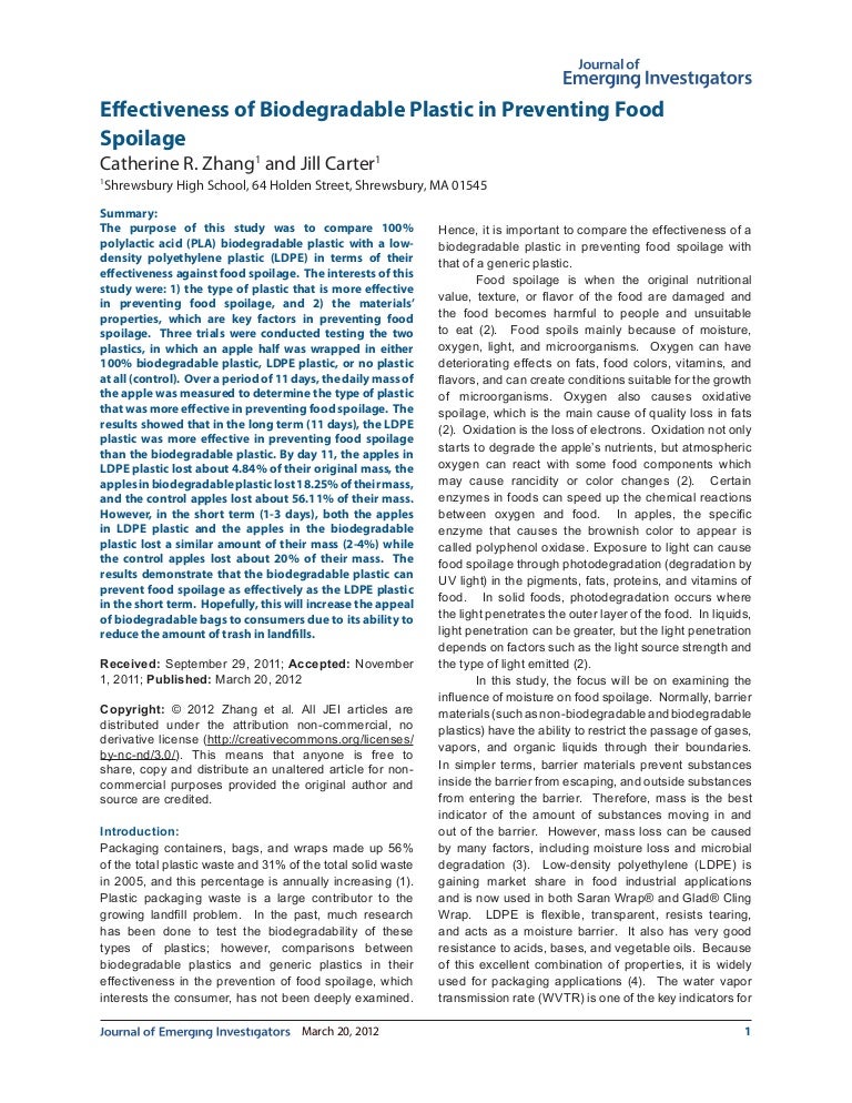Effectiveness of Biodegradable Plastic in Preventing Food Spoilage20…