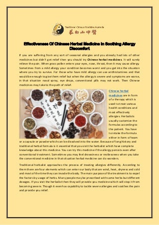 Effectiveness Of Chinese Herbal Medicine In Soothing Allergy Discomfort