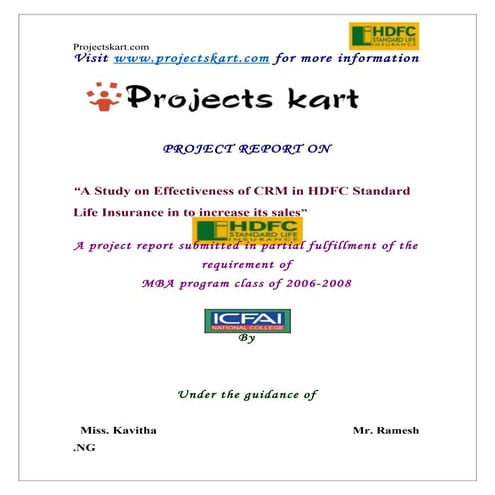 Effectiveness of CRM in HDFC Standard Life Insurance into Increase the Sales