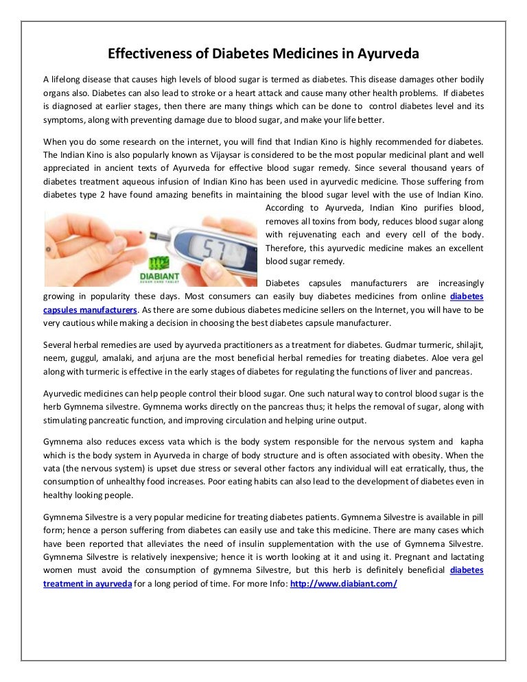 Effectiveness of diabetes medicines in ayurveda