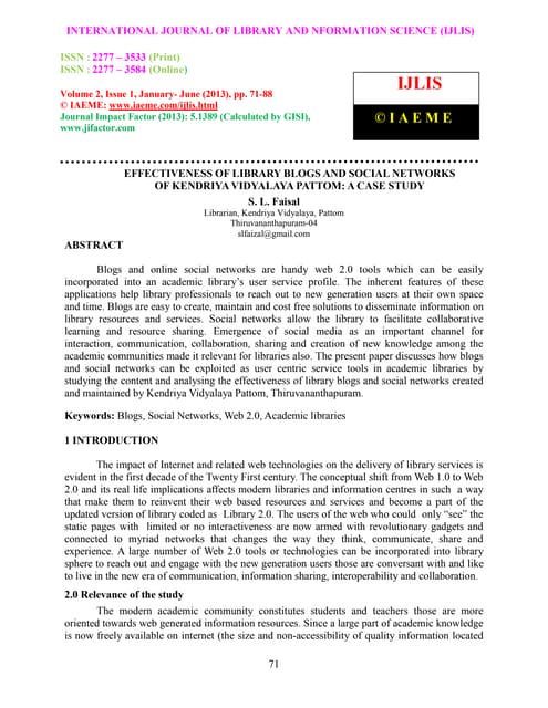 Effectiveness of library blogs and social networks