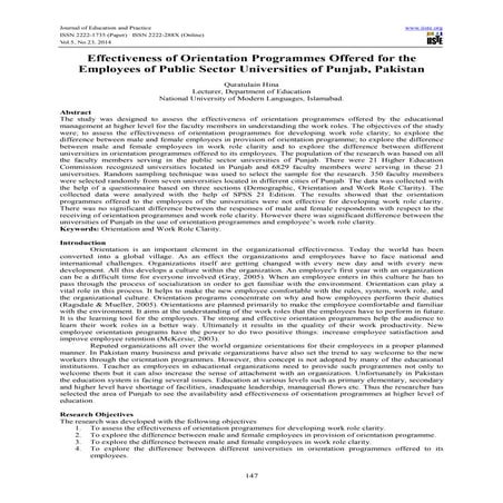 Effectiveness of orientation programmes offered for the employees of public s...