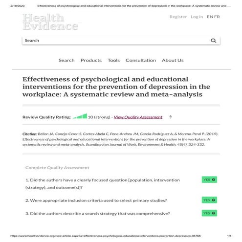 Health Evidence™ Quality Assessment Tool for systematic reviews (Sample Answers - February 5, 2020 webinar)