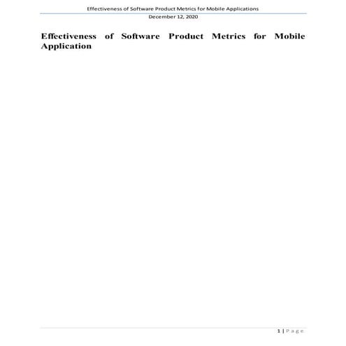 Effectiveness of software product metrics for mobile application 