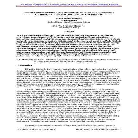 Effectiveness of video based cooperative learning strategy on high, medium an...