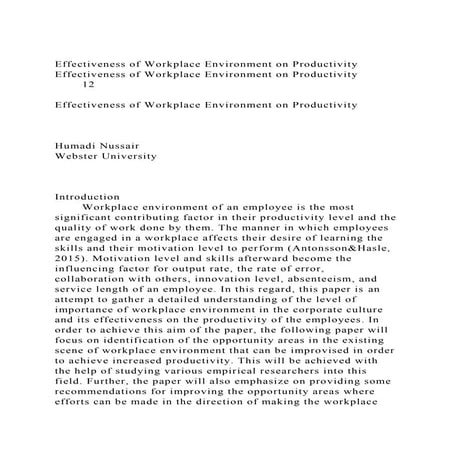 The Consequence of work environment on Employees Productivity | PDF