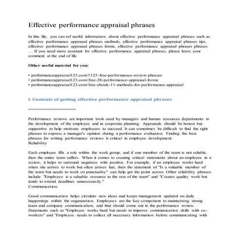 Effective performance appraisal phrases