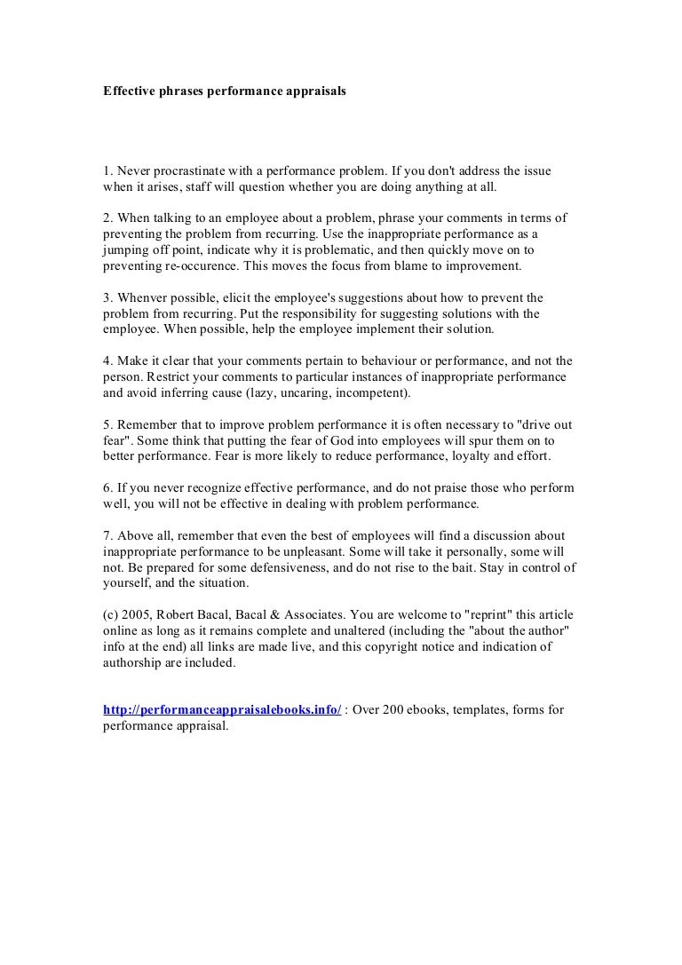 Effective Phrases Performance Appraisals